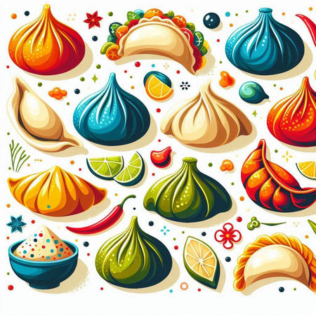 Seamless pattern of Chinese dumplings. Vector illustration.のイラスト素材