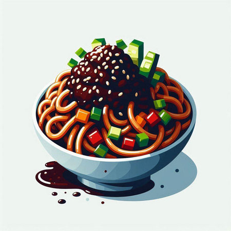 japanese noodle in a bowl with chopsticks, vector illustrationのイラスト素材