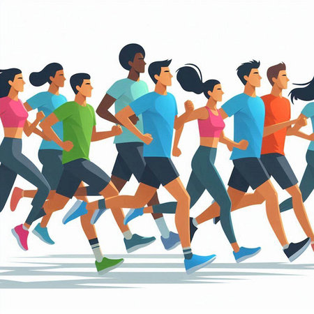 Running people. Group of people jogging. Vector illustration in flat styleのイラスト素材