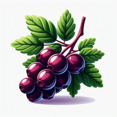 Vector illustration of a branch of black currant with berries and leavesのイラスト素材