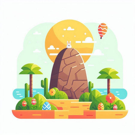 Landscape of sea and mountains. Vector illustration in flat style.のイラスト素材