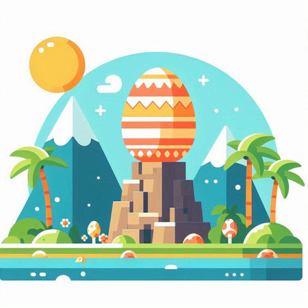 Easter egg on the rock. Vector illustration in flat style.のイラスト素材