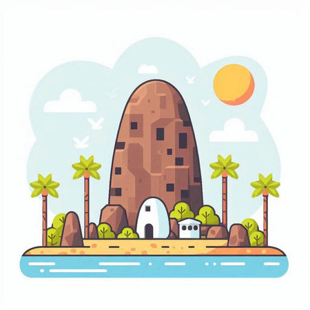 Cartoon illustration of the island of Bali. Vector illustration in flat style.のイラスト素材