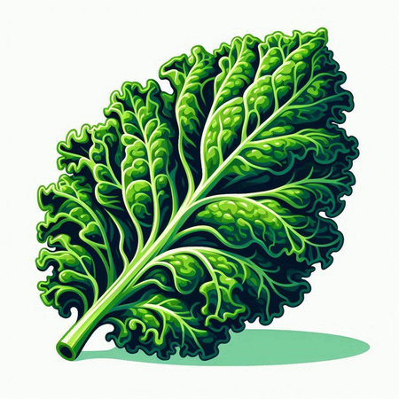 Illustration of a green leaf of a kale on a white backgroundのイラスト素材