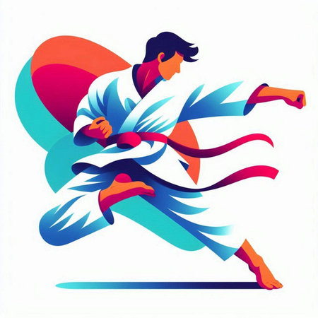 Martial art. Karate fighter in kimono. Vector illustrationのイラスト素材