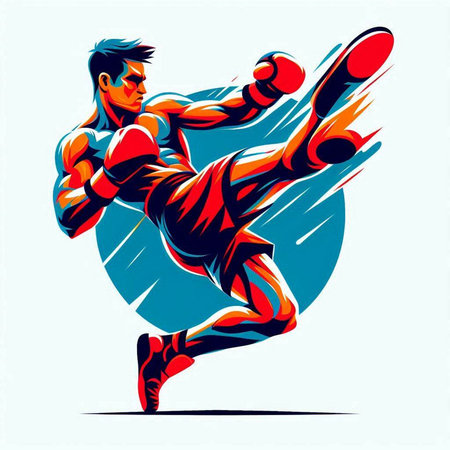 Boxer in action. Vector illustration of a boxer in action.のイラスト素材