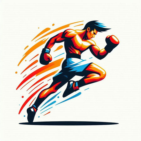 Boxing sport vector illustration. Boxer man jumping with boxing gloves.のイラスト素材
