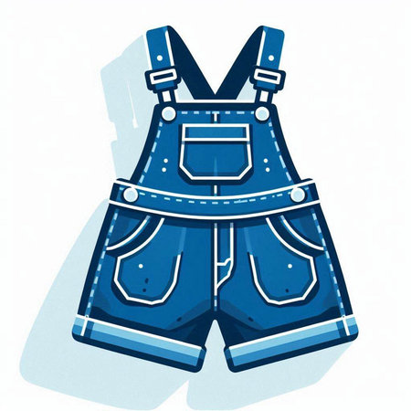 Denim shorts with suspenders on a white background. Vector illustration.のイラスト素材