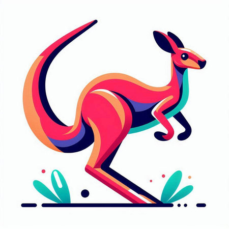 Kangaroo vector illustration. Colorful kangaroo icon.のイラスト素材