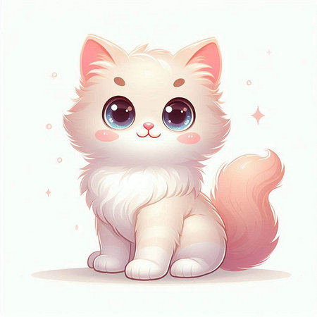 Cute cartoon cat with blue eyes sitting on white background. Vector illustration.のイラスト素材