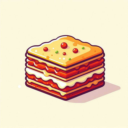 Illustration of a stack of lasagna with tomato sauce and cheeseのイラスト素材