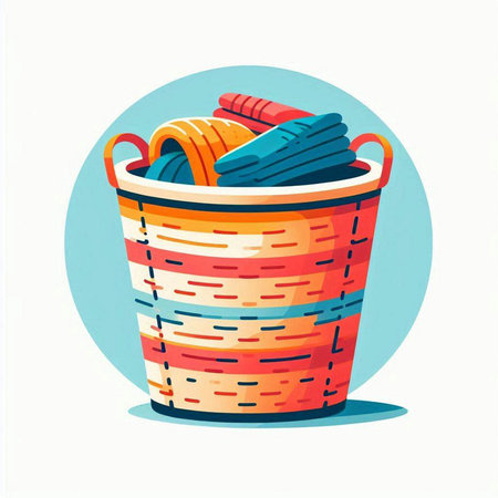 Basket with towels. Colorful vector illustration in cartoon style.のイラスト素材