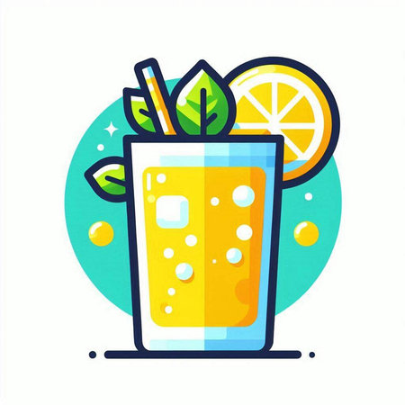 Cocktail with lemon and mint. Vector illustration in flat styleのイラスト素材