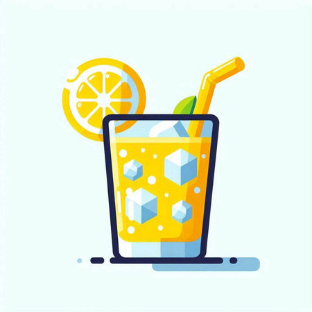 Cocktail with lemon and ice. Vector illustration in flat styleのイラスト素材