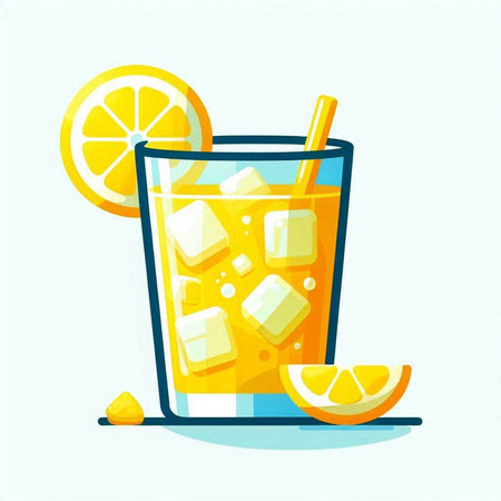 Cocktail with lemon and ice. Vector illustration in flat styleのイラスト素材