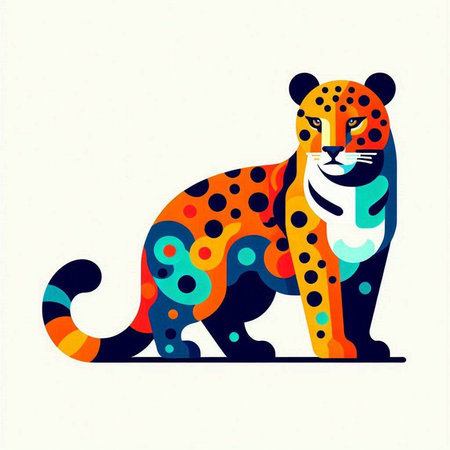 Hand drawn leopard. Vector illustration in bright colors on a white background.のイラスト素材