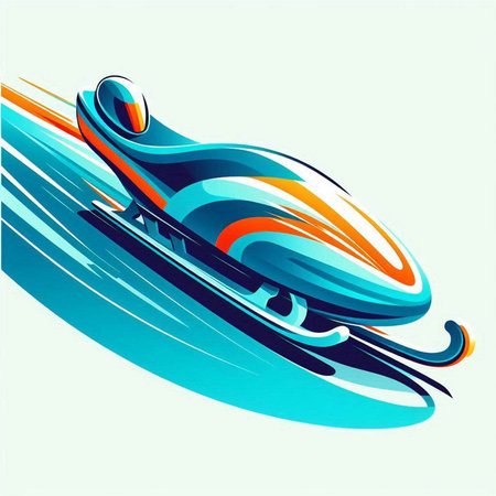 Vector illustration of a blue snowmobile with orange and blue stripes.のイラスト素材