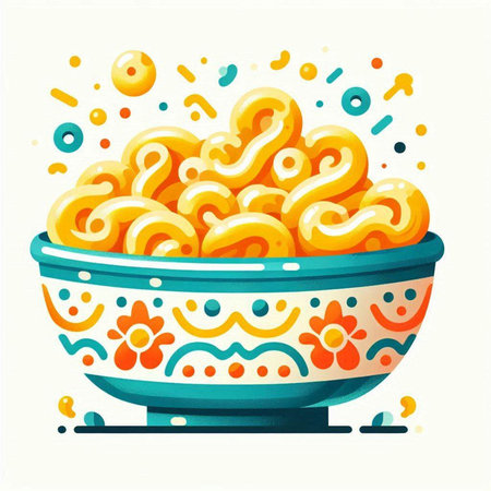 Vector illustration of a bowl of macaroni. Pasta in bowl.のイラスト素材