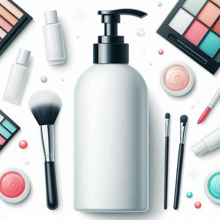 Cosmetics and makeup products on a white background. Vector illustration.のイラスト素材