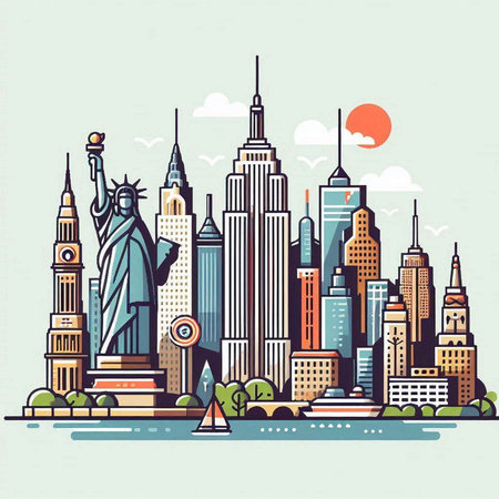 New York City, United States of America. Vector illustration in flat style.のイラスト素材