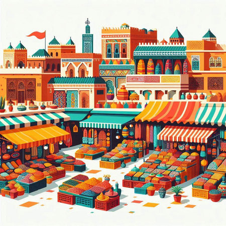 Colorful oriental market in Dubai, United Arab Emirates. Vector illustrationのイラスト素材