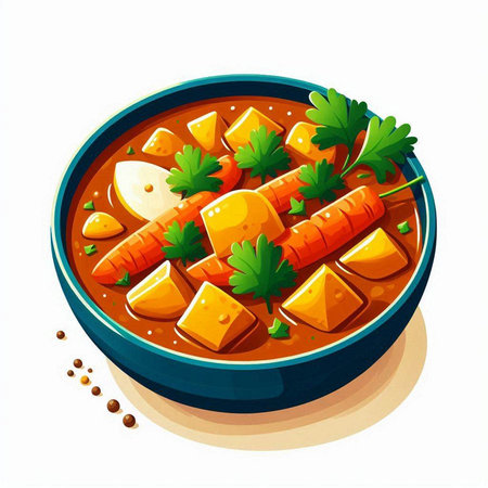 Illustration of a bowl of carrot soup on a white background.のイラスト素材
