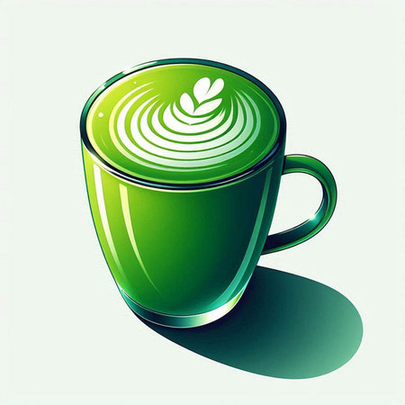 Green cup of latte art on white background. Vector illustration.のイラスト素材