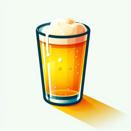 Illustration of a glass of beer with foam on a white backgroundのイラスト素材