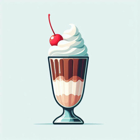Coffee cocktail with whipped cream and cherry. Vector illustration.のイラスト素材