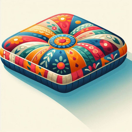 Illustration of a colorful pouf with floral ornament in retro styleのイラスト素材