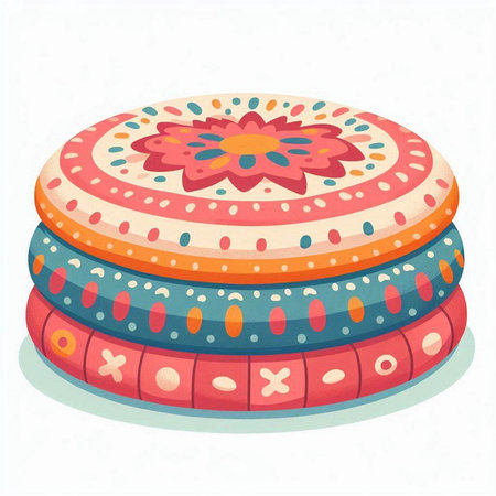 Pile of colorful knitted blankets isolated on white background. Vector illustration.のイラスト素材