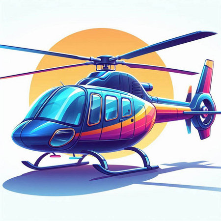 helicopter vector illustration on a background of the sun and cloudsのイラスト素材