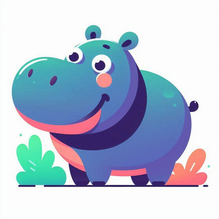 Cute cartoon hippopotamus on white background. Vector illustration.のイラスト素材