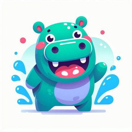 Cartoon hippopotamus character. Vector illustration in flat style.のイラスト素材
