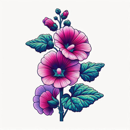 Hollyhock flower vector illustration. Hand drawn design element.のイラスト素材