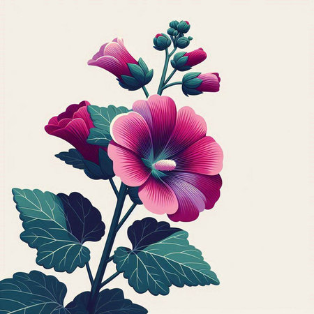 Hollyhock flowers in vintage style. Vector illustration for your designのイラスト素材