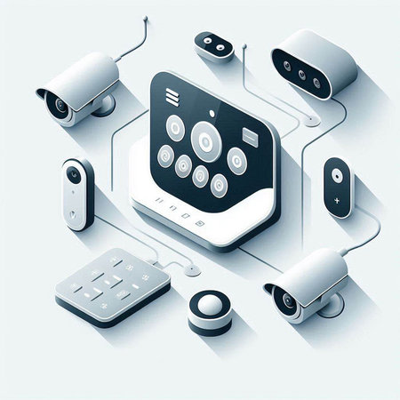 Vector isometric security camera and keypad. 3d vector illustration.のイラスト素材