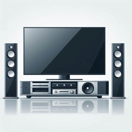 Home theater system with speakers and a plasma tv. Vector illustration.のイラスト素材