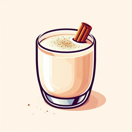 Vector illustration of a glass of eggnog cocktail with cinnamon.のイラスト素材