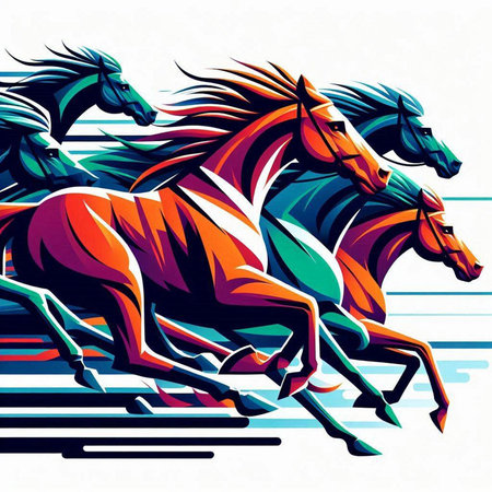 Horse running on the background of the stripes. Vector illustration.のイラスト素材