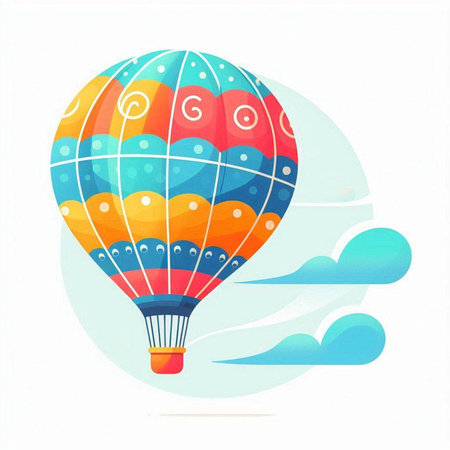 Colorful hot air balloon flying in the sky. Vector illustration.のイラスト素材