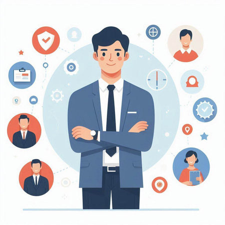 Businessman in suit. Vector illustration in flat style. Business concept.のイラスト素材