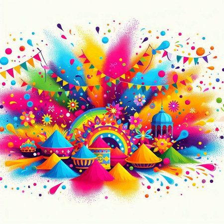 illustration of colorful holi festival background with traditional indian elementsのイラスト素材