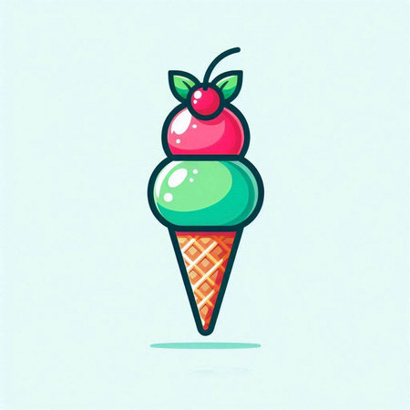 Ice cream icon. Vector illustration of ice cream in a waffle cone.のイラスト素材