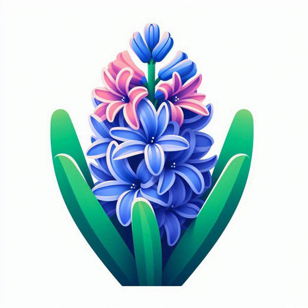 Blue and pink hyacinths isolated on white background. Vector illustration.のイラスト素材