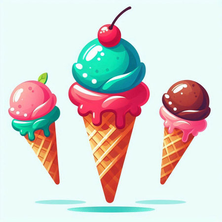 Ice cream in a waffle cone on a blue background. Vector illustrationのイラスト素材