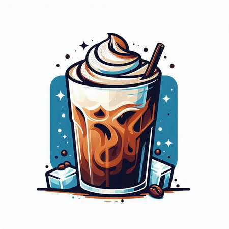 Iced coffee with whipped cream on a white background. Vector illustration.のイラスト素材