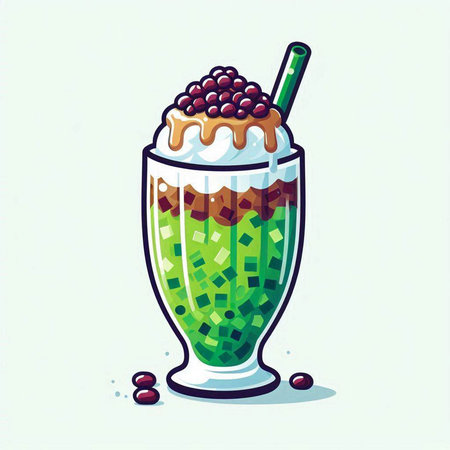 Coffee frappe with whipped cream and coffee beans. Vector illustration.のイラスト素材