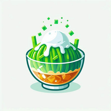 Cucumber salad with ice cream in glass bowl. Vector illustration.のイラスト素材