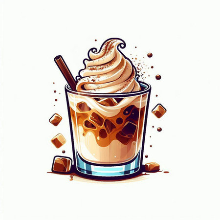 Coffee Latte with whipped cream and chocolate. Vector illustrationのイラスト素材